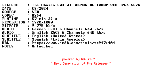 NFO for the release The.Chosen.S04E03.GERMAN.DL.1080P.WEB.H264-WAYNE by WAYNE