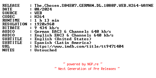 NFO for the release The.Chosen.S04E07.GERMAN.DL.1080P.WEB.H264-WAYNE by WAYNE