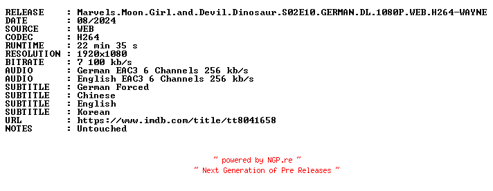 NFO for the release Marvels.Moon.Girl.and.Devil.Dinosaur.S02E10.GERMAN.DL.1080P.WEB.H264-WAYNE by WAYNE