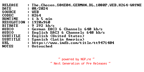 NFO for the release The.Chosen.S04E04.GERMAN.DL.1080P.WEB.H264-WAYNE by WAYNE