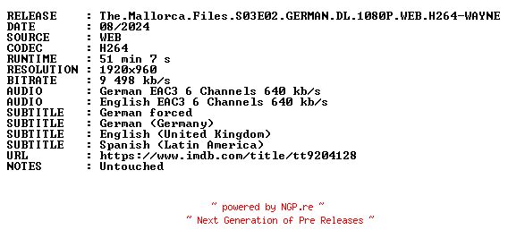 NFO for the release The.Mallorca.Files.S03E02.GERMAN.DL.1080P.WEB.H264-WAYNE by WAYNE