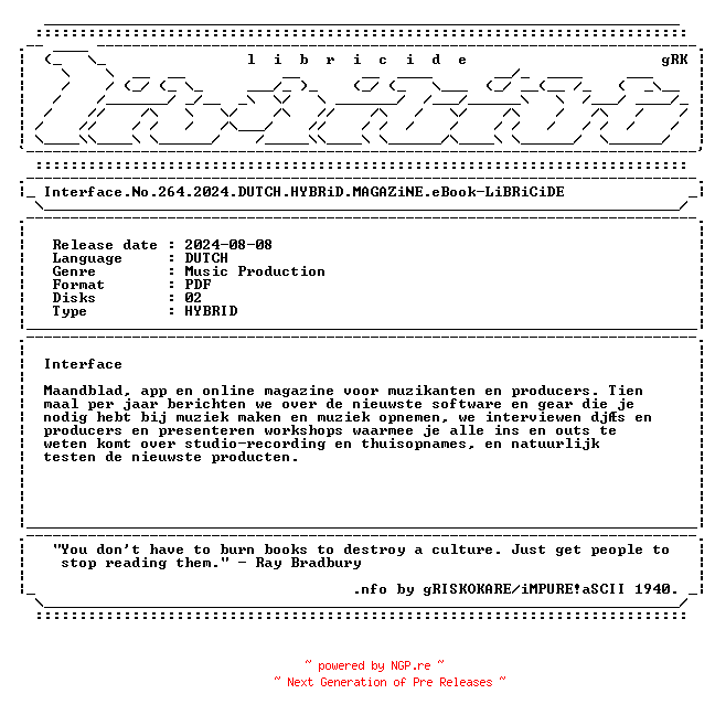 NFO for the release Interface.No.264.2024.DUTCH.HYBRiD.MAGAZiNE.eBook-LiBRiCiDE by LiBRiCiDE
