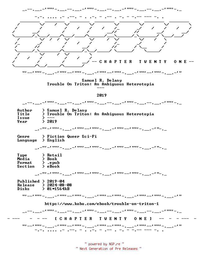 NFO for the release Samuel.R.Delany.-.Trouble.On.Triton.An.Ambiguous.Heterotopia.2019.RETAIL.EPUB.eBook-CTO by CTO