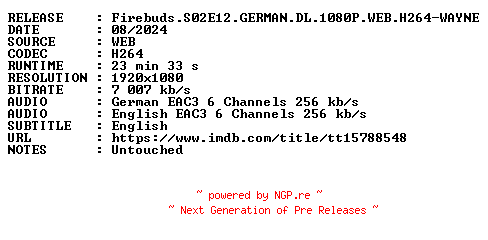 NFO for the release Firebuds.S02E12.GERMAN.DL.1080P.WEB.H264-WAYNE by WAYNE