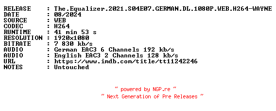 NFO for the release The.Equalizer.2021.S04E07.GERMAN.DL.1080P.WEB.H264-WAYNE by WAYNE