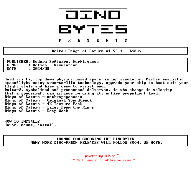 NFO for the release DeltaV_Rings_of_Saturn_v1.53.4_Linux-DINOByTES by DINOByTES