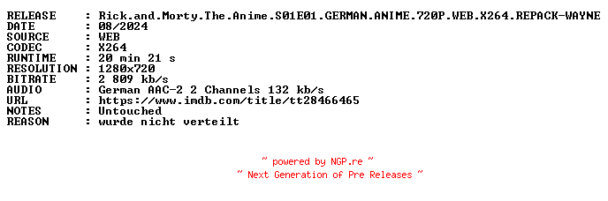 NFO for the release Rick.and.Morty.The.Anime.S01E01.GERMAN.ANIME.720P.WEB.X264.REPACK-WAYNE by WAYNE