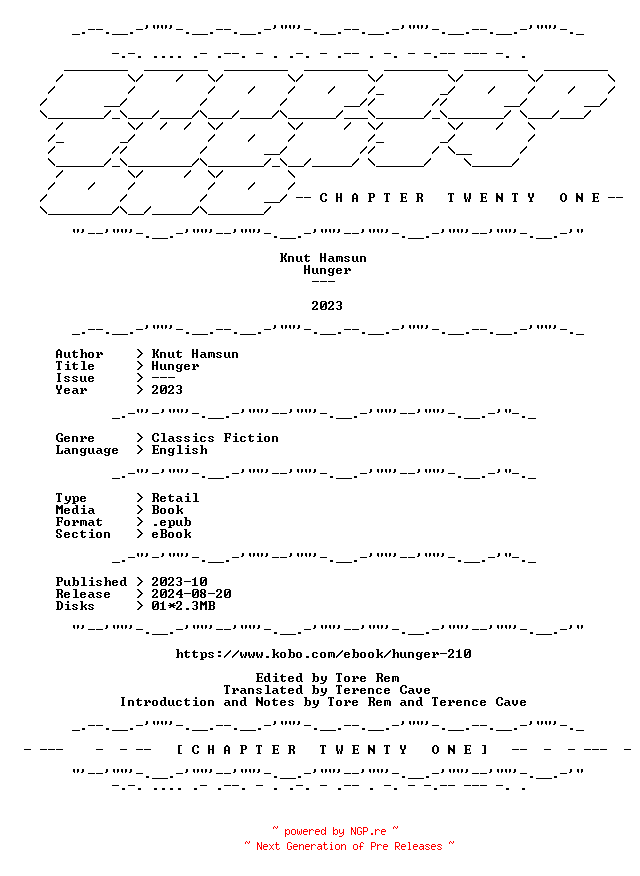 NFO for the release Knut.Hamsun.-.Hunger.2023.RETAIL.EPUB.eBook-CTO by CTO