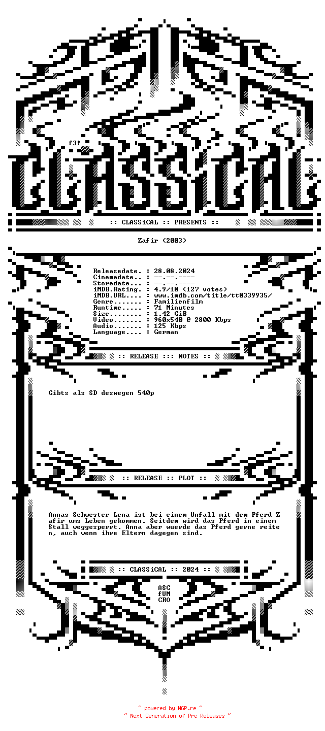 NFO for the release Zafir.Der.schwarze.Hengst.2003.German.WEB.x264-CLASSiCAL by CLASSiCAL