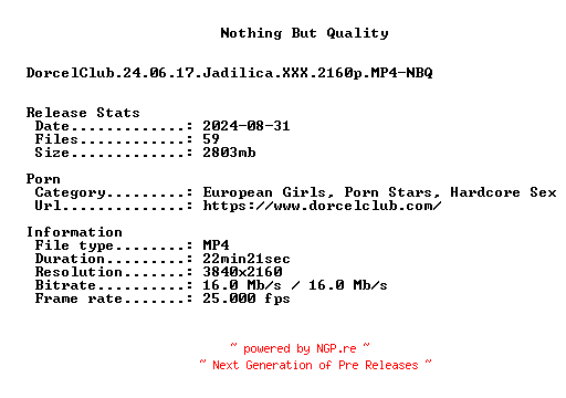 NFO for the release DorcelClub.24.06.17.Jadilica.XXX.2160p.MP4-NBQ by NBQ