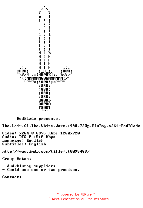 NFO for the release The.Lair.Of.The.White.Worm.1988.720p.BluRay.x264-RedBlade by RedBlade