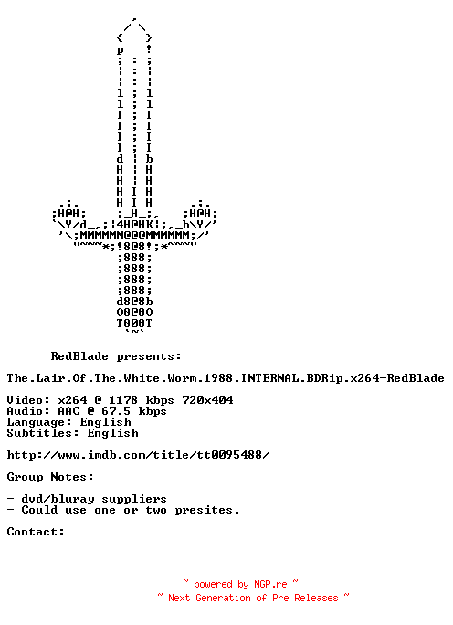 NFO for the release The.Lair.Of.The.White.Worm.1988.INTERNAL.BDRip.x264-RedBlade by RedBlade