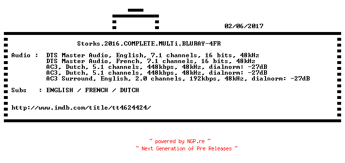 NFO for the release Storks.2016.COMPLETE.MULTi.BLURAY-4FR by 4FR