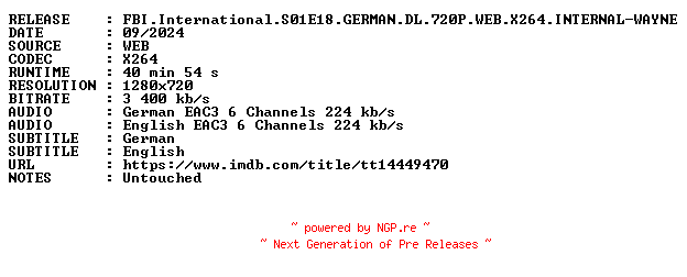 NFO for the release FBI.International.S01E18.GERMAN.DL.720P.WEB.X264.INTERNAL-WAYNE by WAYNE