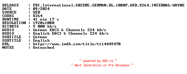 NFO for the release FBI.International.S02E05.GERMAN.DL.1080P.WEB.X264.INTERNAL-WAYNE by WAYNE