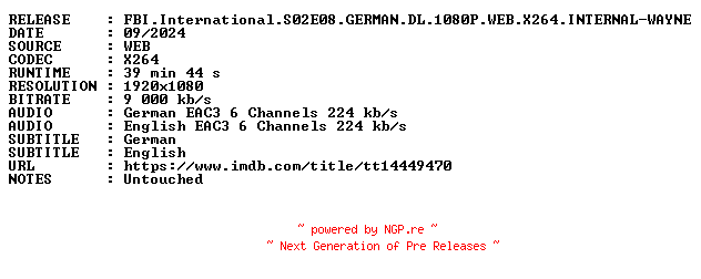 NFO for the release FBI.International.S02E08.GERMAN.DL.1080P.WEB.X264.INTERNAL-WAYNE by WAYNE