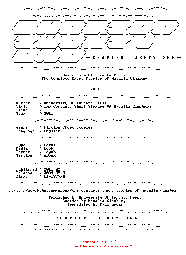 NFO for the release University.Of.Toronto.Press.-.The.Complete.Short.Stories.Of.Natalia.Ginzburg.2011.RETAIL.EPUB.eBook-CTO by CTO