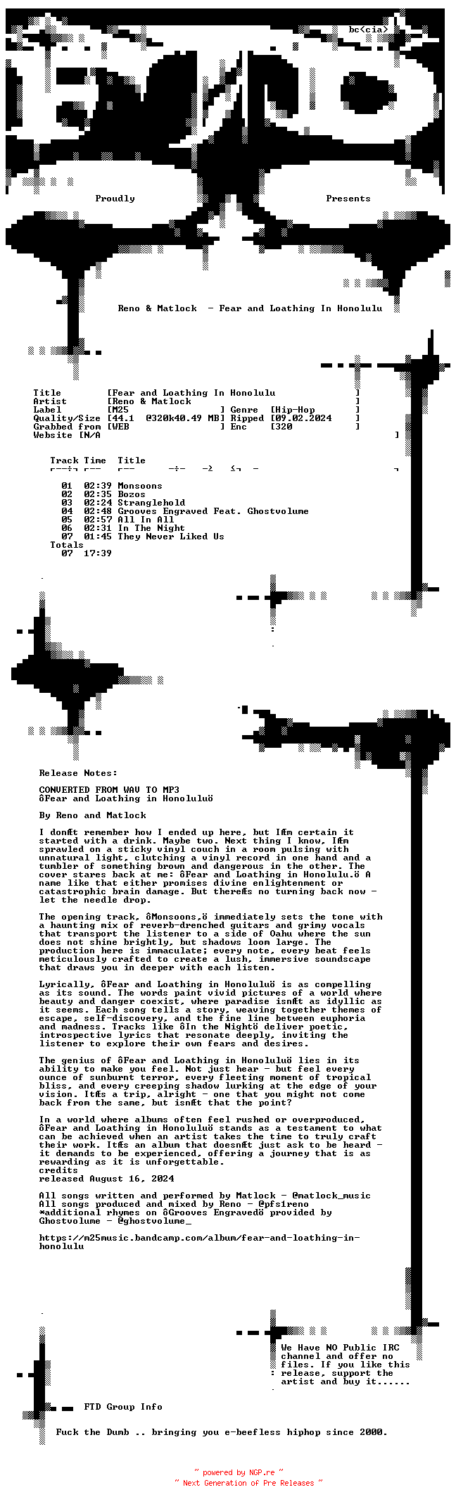 NFO for the release Reno_and_Matlock-Fear_and_Loathing_In_Honolulu-WEB-2024-FTD by FTD