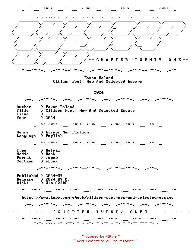 NFO for the release Eavan.Boland.-.Citizen.Poet.New.And.Selected.Essays.2024.RETAIL.EPUB.eBook-CTO by CTO
