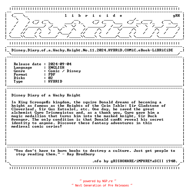 NFO for the release Disney.Diary.of.a.Wacky.Knight.No.11.2024.HYBRiD.COMiC.eBook-LiBRiCiDE by LiBRiCiDE