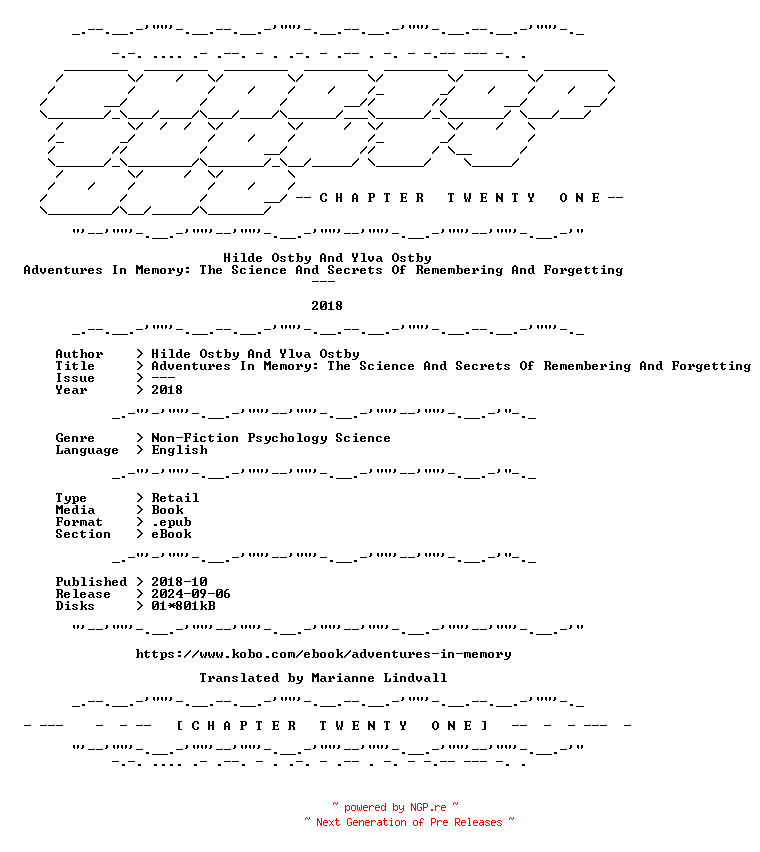 NFO for the release Hilde.Ostby.And.Ylva.Ostby.-.Adventures.In.Memory.The.Science.And.Secrets.Of.Remembering.And.Forgetting.2018.RETAIL.EPUB.eBook-CTO by CTO