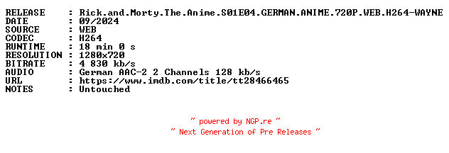 NFO for the release Rick.and.Morty.The.Anime.S01E04.GERMAN.ANIME.720P.WEB.H264-WAYNE by WAYNE