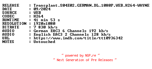 NFO for the release Transplant.S04E02.GERMAN.DL.1080P.WEB.H264-WAYNE by WAYNE