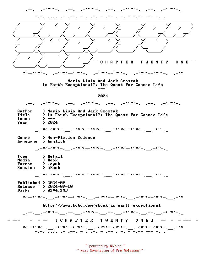 NFO for the release Mario.Livio.And.Jack.Szostak.-.Is.Earth.Exceptional.The.Quest.For.Cosmic.Life.2024.RETAIL.EPUB.eBook-CTO by CTO
