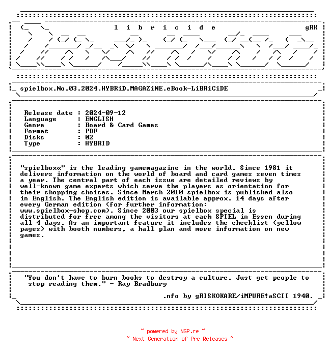 NFO for the release spielbox.No.03.2024.HYBRiD.MAGAZiNE.eBook-LiBRiCiDE by LiBRiCiDE