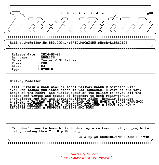 NFO for the release Railway.Modeller.No.883.2024.HYBRiD.MAGAZiNE.eBook-LiBRiCiDE by LiBRiCiDE