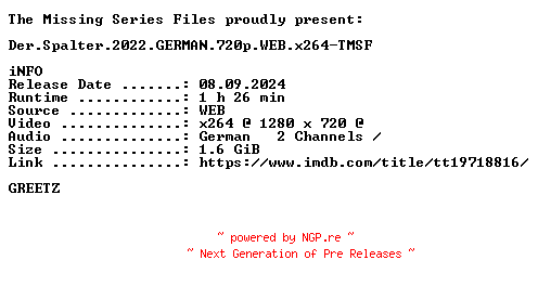 NFO for the release Der.Spalter.2022.GERMAN.720p.WEB.x264-TMSF by TMSF