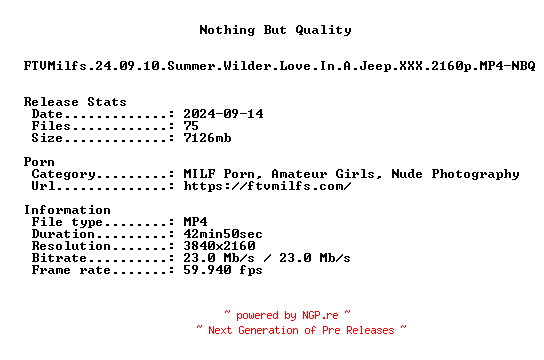 NFO for the release FTVMilfs.24.09.10.Summer.Wilder.Love.In.A.Jeep.XXX.2160p.MP4-NBQ by NBQ