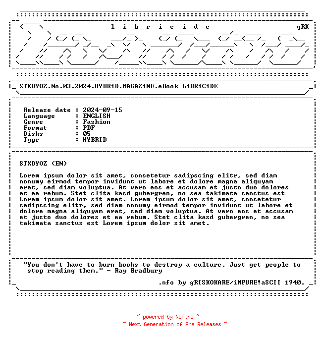 NFO for the release STXDYOZ.No.03.2024.HYBRiD.MAGAZiNE.eBook-LiBRiCiDE by LiBRiCiDE