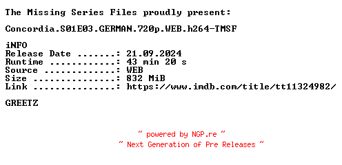 NFO for the release Concordia.S01E03.GERMAN.720p.WEB.h264-TMSF by TMSF
