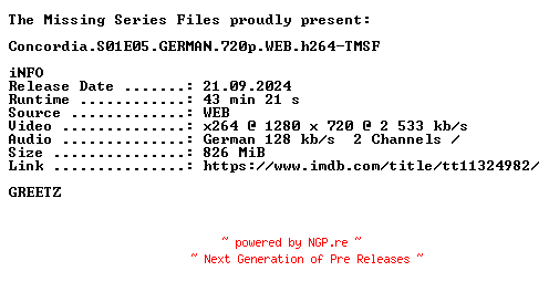 NFO for the release Concordia.S01E05.GERMAN.720p.WEB.h264-TMSF by TMSF