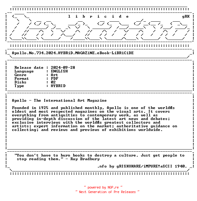 NFO for the release Apollo.No.734.2024.HYBRiD.MAGAZiNE.eBook-LiBRiCiDE by LiBRiCiDE
