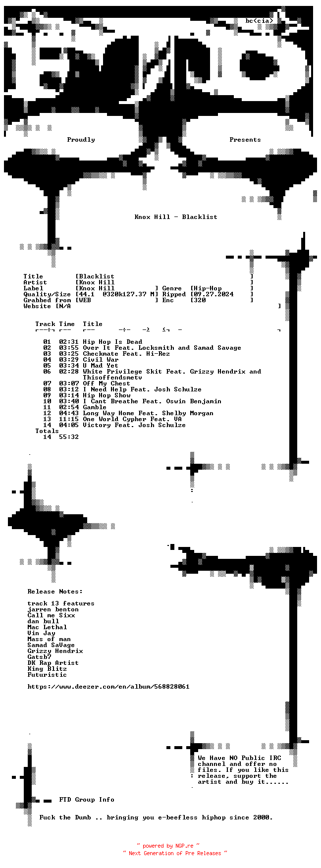 NFO for the release Knox_Hill-Blacklist-WEB-2021-FTD by FTD