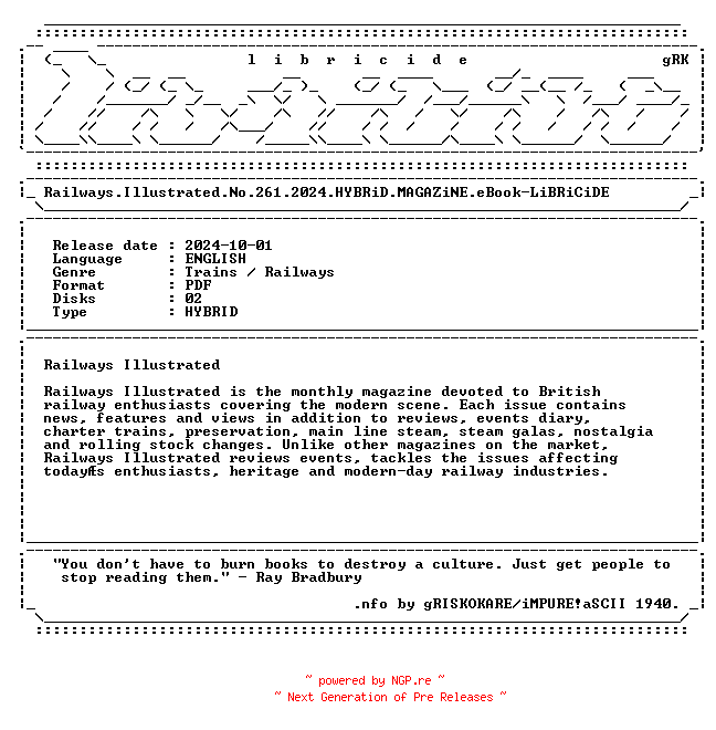 NFO for the release Railways.Illustrated.No.261.2024.HYBRiD.MAGAZiNE.eBook-LiBRiCiDE by LiBRiCiDE