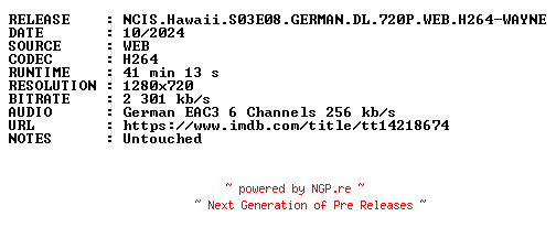 NFO for the release NCIS.Hawaii.S03E08.GERMAN.DL.720P.WEB.H264-WAYNE by WAYNE