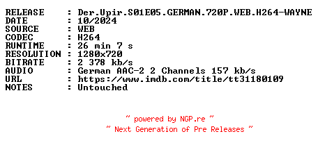 NFO for the release Der.Upir.S01E05.GERMAN.720P.WEB.H264-WAYNE by WAYNE
