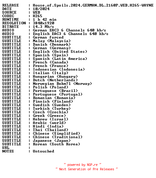 NFO for the release House.of.Spoils.2024.GERMAN.DL.2160P.WEB.H265-WAYNE by WAYNE