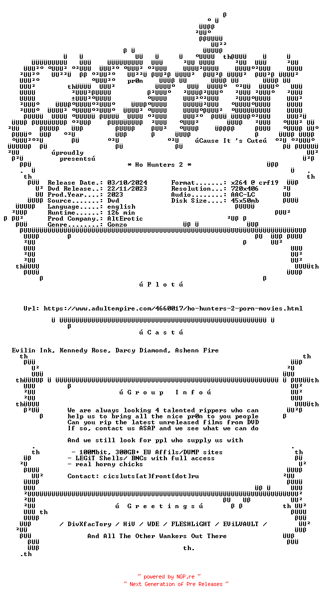 NFO for the release Ho.Hunters.2.XXX.DVDRip.x264-CiCXXX by CiCXXX