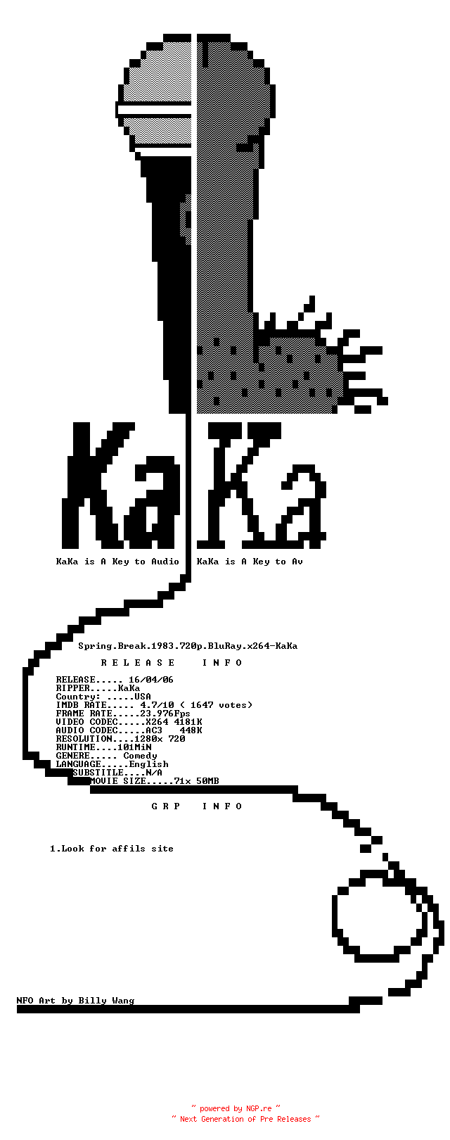 NFO for the release Spring.Break.1983.720p.BluRay.x264-KaKa by KaKa