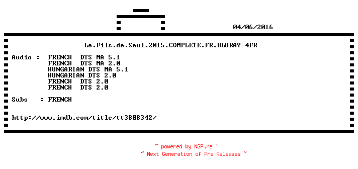 NFO for the release Le.Fils.de.Saul.2015.COMPLETE.FR.BLURAY-4FR by 4FR
