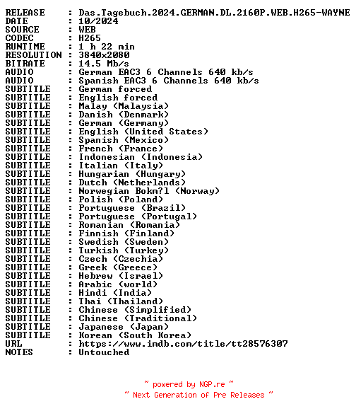 NFO for the release Das.Tagebuch.2024.GERMAN.DL.2160P.WEB.H265-WAYNE by WAYNE