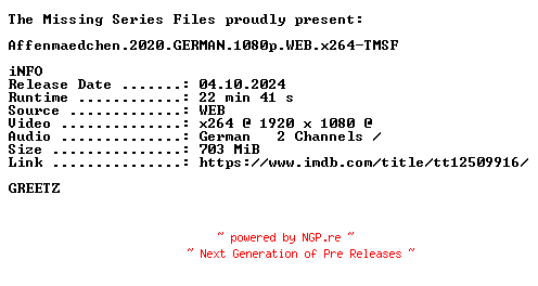 NFO for the release Affenmaedchen.2020.GERMAN.1080p.WEB.x264-TMSF by TMSF