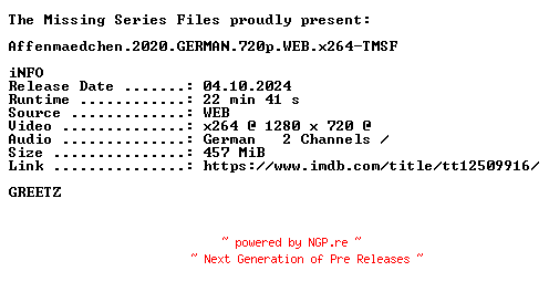 NFO for the release Affenmaedchen.2020.GERMAN.720p.WEB.x264-TMSF by TMSF