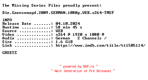 NFO for the release Die.Gaensemagd.2009.GERMAN.1080p.WEB.x264-TMSF by TMSF