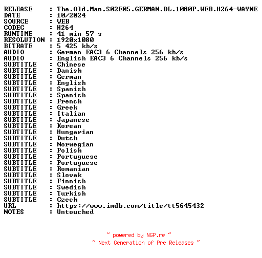 NFO for the release The.Old.Man.S02E05.GERMAN.DL.1080P.WEB.H264-WAYNE by WAYNE