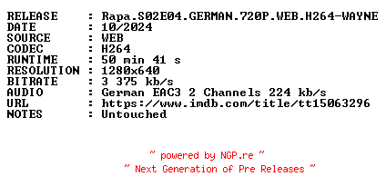 NFO for the release Rapa.S02E04.GERMAN.720P.WEB.H264-WAYNE by WAYNE
